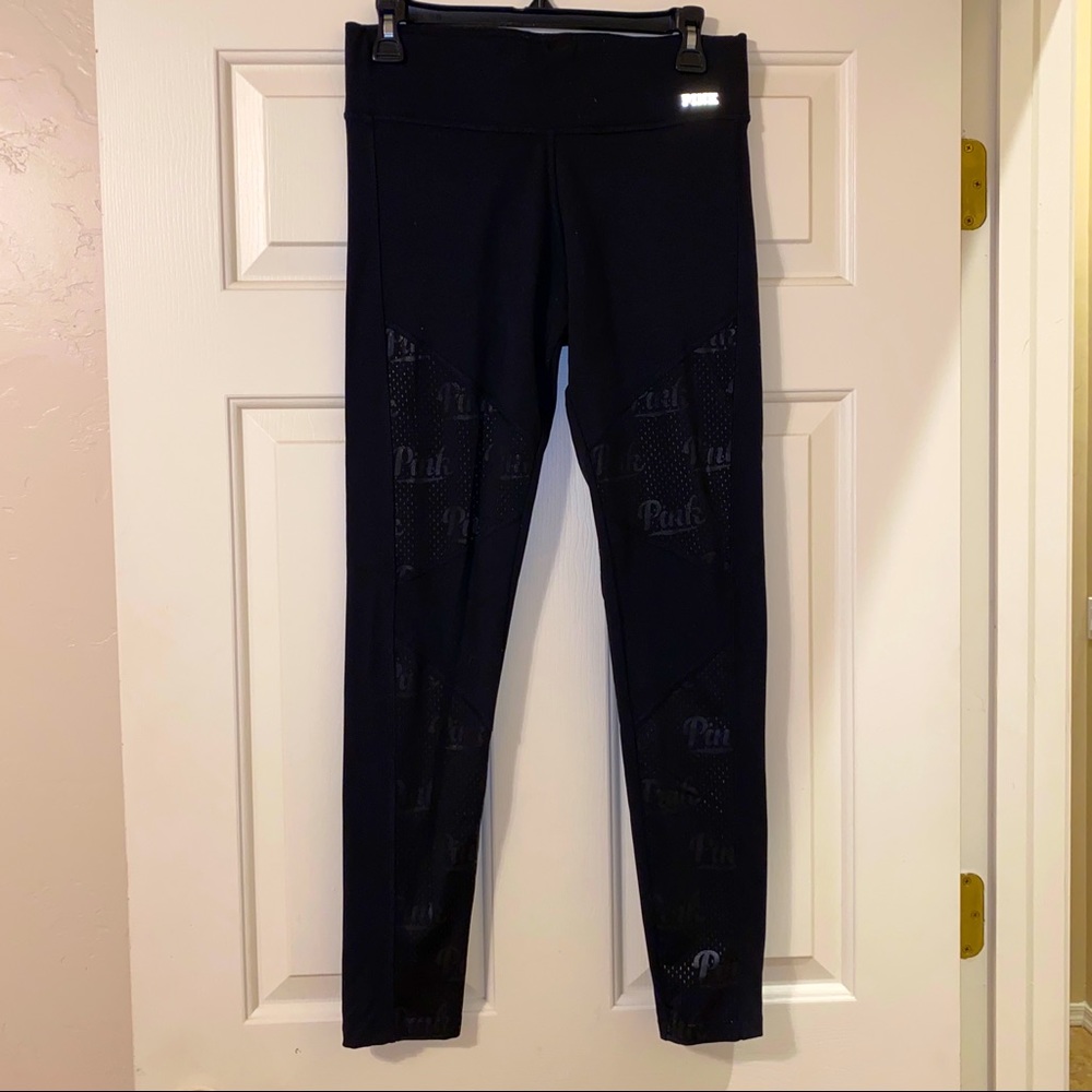 Pink Mid Rise Leggings in Black